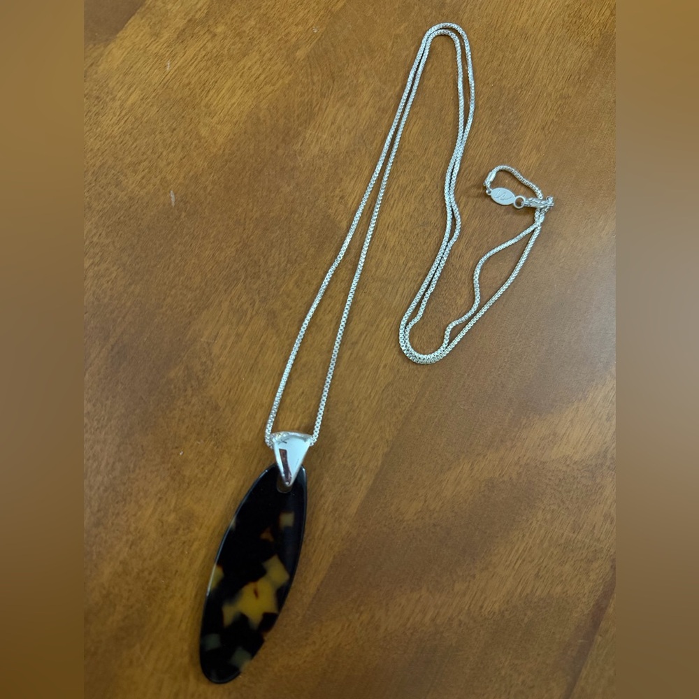 Liz Claiborne Vintage Silver Chain with Black and Tan Pendant